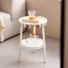 Mesa Redonda Pequeña Minimalista, Mesa de Centro Móvil, Mesa Lateral para Sofá Estilo Crema, Mesa de Noche Artística Creativa Engrosada Inspirada en la Dopamina