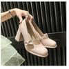 Primavera 2023 nuevos zapatos Mary Jane de tacón alto grueso de una sola capa para mujer con lazo slip-on tacones altos mujer