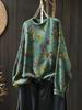 Suéter de Algodón con Estampado de Peces Vintage para Mujer, Holgado, Estilo Perezoso, para Primavera y Otoño, Diseño Único, Cuello Redondo, Suéter Pulóver, Moderno