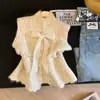 Chaqueta chaleco de punto con lazo estilo dulce para mujer, prenda exterior única y hermosa para primavera, top cárdigan para superponer