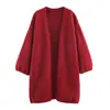 Cárdigan de Punto sin Botones Estilo Perezoso Otoño Nueva Moda Versátil Holgado Aspecto Adelgazante de Longitud Media Suéter Chaqueta de Color Puro