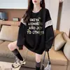 Sudadera Gruesa Adelgazante de Cuello Redondo con Estampado de Letras Dulce Chic Divertida Moderna para Otoño e Invierno