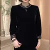 Elegante Blusa Bordada de Cuello Alto Estilo Chino Nueva para Mujeres de Mediana Edad y Mayores, Top Talla Grande con Cobertura Abdominal, Capa Base de Terciopelo, Moderna para Mamás