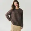 75% caxemira, 25% seda de amoreira, suéter de tricô feminino com gola redonda, novo estilo outono, peça básica de caimento solto, suéter de manga longa