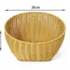 Plato de Fruta de Mimbre Sintético, Cesta de Pan Estilo Japonés Tejida a Mano, Cesta para Pan al Vapor, Cesta de Almacenamiento para el Hogar en la Sala de Estar, Bandeja de Mimbre con Doble Asa