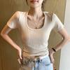 H106 Nova Gola Redonda T-Shirt manga curta Verão fino Slim-fit simples fio emagrecedor Exterior Wear T-shirt Top Roupas Femininas