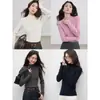 Langwensting Gris Punto de Alta Gama para Mujer 5 Invierno Nuevo Hombro Derecho Aspecto Adelgazante Camiseta Básica de Cuello Alto