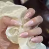 Pontas de Unha Vestíveis Cromadas com Acabamento de Luxo, Adesivos Eletrodepositados para Unhas Postiças Gradiente Branco Francês Nude, Arte de Unha em Formato Amêndoa