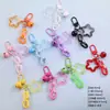 Macaron Geleia Acrílico Transparente Estrela de Cinco Pontas Fivela de Corrente com Sino Chaveiro Acessórios de Contas Ornamento Pingente