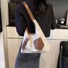 Bolsa Tote Grande de Cor Contrastante com Costura Casual Feminina Primavera 2025 Nova Estilo Retro Hong Kong Versátil de Ombro/Sub-braço
