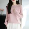 Suéter de Tricô Gola Redonda Lã Fina Novo Outono/Inverno 2026 Manga Longa Feminino Cor Sólida Vazado Solto Camisa Base Top