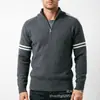Suéter pullover con cremallera de cuello medio alto para hombre europeo y americano, camisa de punto, camisa base casual para jóvenes con mangas de bloques de color, prendas de punto para hombre