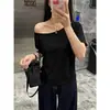 Uma geração de verão 210 gramas fio 40 ombro a ombro ombro solto manga curta camiseta feminina top de ombro