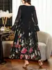 Vestido Novo de Outono Floral com Decote Quadrado, Mangas Longas Flare, Babados, Caimento Solto, Emagrecimento, Elegante, Tamanho Plus, Transfronteiriço, Em Estoque