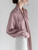 Camisa de Manga Larga Satinada Flotante para Viajero para Mujer Primavera Nueva Camisa Holgada Top Elegante