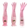 Luvas de Lavar Louça de Limpeza Doméstica de Comprimento Estendido, Luvas de Borracha Plástica Espessas e Duráveis para Cozinha e Lavanderia, Luvas de Borracha com Forro de Lã para Prevenir Manchas de Óleo