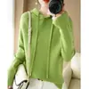 Suéter com Capuz de Manga Longa Outono Feminino Novo Chapéu Adulto Verde Cordão Tricô Suéter Fresco Transfronteiriço