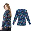 Jaqueta Gola Redonda Xiyin Estilo Natal Blusa Cirúrgica Cardigã Botões Manga Longa Roupa de Trabalho Top Stretch Uniforme de Enfermeira Feminino