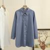 Primavera Novo K-Style 100kg Gordo mm Versátil Cor Pura Camisa de Comprimento Médio com Tamanho Plus Feminino Trendy 4421