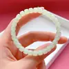 Pulsera de Jade Hetian Natural de 6mm para Mujer, Cuentas Antiguas de Corte Recto, Cuentas Qingshui, Jade Blanco de un Solo Aro, Moda Simple