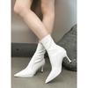 Botas de Salto Alto Pequeno de Alta Qualidade para Mulheres no Outono e Inverno, Estilo Novo, Altas e Elegantes, Botas Curtas de Bico Fino Agulha para Mulheres, Botas Slim