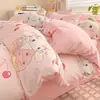 Conjunto de 4 Peças Fronha e Lençol de Algodão Lavado Estilo Princesa com Estampa de Cachorro Desenho Animado Colorido Conjunto de 3 Peças Quatro Estações para Dormitório de Estudante Solteiro