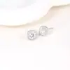 Pendientes Cuadrados Redondos Pequeños de Zirconia Estilo Lujo Ligero con Aguja de Plata 925 Pendientes de Moda Elegantes Pendientes de Nicho de Gama Alta para Mujer