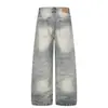 G60012 Rua Principal Estilo Americano Unissex Tendência Lavado Padrão Bigode de Gato Raio Jeans Largo Solto Masculino