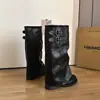 Botas de tacón grueso estilo Maillard para mujer, otoño, hasta la rodilla, caña arrugada, botas de caña alta ajustadas, botas de equitación