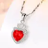Yihua Tiktok Collar de Plata Colgante en Forma de Corazón de Durazno Cadena Sencilla Versátil para la Clavícula Versión Coreana y Japonesa Colgante de Diamante Corazón Topacio