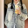 Jaqueta Jeans Americana Retro com Ombreiras Acolchoadas para Mulheres, Oversized, Tendência Este Ano, Design de Verão, Peça de Topo de Jaqueta de Nicho