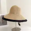 Chapéu de Palha Redondo de Alta Qualidade com Aba Color Block para Mulheres, Moda Primavera e Verão, Chapéu Bucket Elegante com Proteção Solar, Chapéu de Praia para Férias