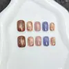 Manicura Portátil Cuadros Azules Café Estrella Blanqueamiento de Uñas de Alta Calidad Pegatinas para Uñas 30 Piezas Paquete de Tiras de Tamaño Pegatinas de Uñas Postizas Desmontables