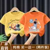 Camiseta de Verano para Niños de Algodón Puro de Manga Corta 2026 Nuevo de Verano Estampado de Dibujos Animados Niños Medianos y Grandes Estudiante Top Holgado