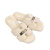 Pantuflas Peludas Estilo Coreano para Mujer, Nuevo Modelo Otoño 2025, Pantuflas de Felpa con Suela Plana en Forma de H para Exteriores, Estilo Elegante y Suave