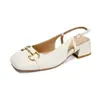 Zapatos de mujer de hebilla metálica con punta cuadrada, sandalias de tacón sin espalda de punta cerrada en talla grande, suministro y entrega de comercio exterior transfronterizo