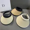 Sombrero de Sol Negro de Plástico Ins de Verano Estilo Coreano Sombrero de Sol de Copa Vacía Sombrero de Sol de Celebridad de Internet con Ala Ancha Sombrero de Sol de Paja para Mujer Diadema de Sol de Moda