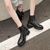 Botas Chelsea de couro sintético texturizadas Knock com blocos de cores e sola grossa, bico redondo, salto médio grosso, cano curto de couro para mulheres, outono e inverno 2023