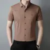 Chegada Nova do Verão de 2023 Camisa Estampada de Manga Curta Moda Masculina Elástica Sem Costura Fina Camisa T-Shirt Masculina