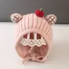Otoño e Invierno Nuevo Bebé Gorro de Punto con Orejas de Caqui Orejas Cuadros Lindas Atado de Cinta Gorro Cálido de Lana para Bebé
