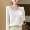 Suéter de Punto de una Pieza sin Costuras Otoño e Invierno Cuello en V para Mujer Multicolor Versátil Estilo Perezoso Ropa Exterior Suéter de Manga Larga para Mujer Guangzhou Shisanxing