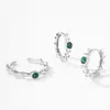 Juego de Anillo y Pendientes de Plata de Ley S925 Diseño de Bambú Malquita Verde Retro Lujo Accesible Chinoiserie Joyería de Gama Alta