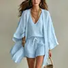 Outono 2026 Nova Roupa Feminina Europeia e Americana Cross-Border Dropshipping Conjunto Casual Confortável Cardigã Colete Shorts Conjunto de Três Peças