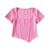 Camiseta de manga corta con cuello cuadrado y dobladillo irregular para mujer, estilo europeo y americano, novedad de verano de 2022