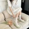 Zapatos de Cuero Suave con Hebilla, Punta Redonda, Lazo, Tacón Grueso para Mujer, Sabor a Matcha, Leche Congelada Dulce, Nuevos para Primavera y Verano, con Perlas
