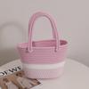 Bolsa Tejida de Algodón Rosa, Estilo Fresco y Sencillo, Bolso de Mano para Mujer, Cesta de Picnic para Vacaciones, Personalización OEM, Exportación Transfronteriza