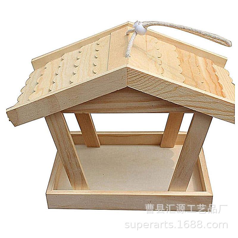 28 定做带花边屋顶棉绳提绳木制喂鸟台子 松木桐木喂鸟台