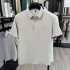 Camisa Polo Masculina de Seda Gelada de Manga Curta Transfronteiriça Camiseta Masculina Verão Novo Estilo Casual de Negócios para Meia-Idade Camiseta com Estampa de Lapela Camiseta Masculina de Manga Curta