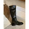 Piel de Vaca Lavada ~ Piel Genuina Botas Retro Negras Combinan con Todo Adelgazantes Tacón Grueso Botas de Jinete Botas para Mujer Botas Altas