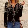 Roupas Femininas Transfronteiriças Europeias e Americanas Amazon Nova Camisa Floral de Manga Longa Meio Cardigã Versátil Casual Elegante Top para Mulheres